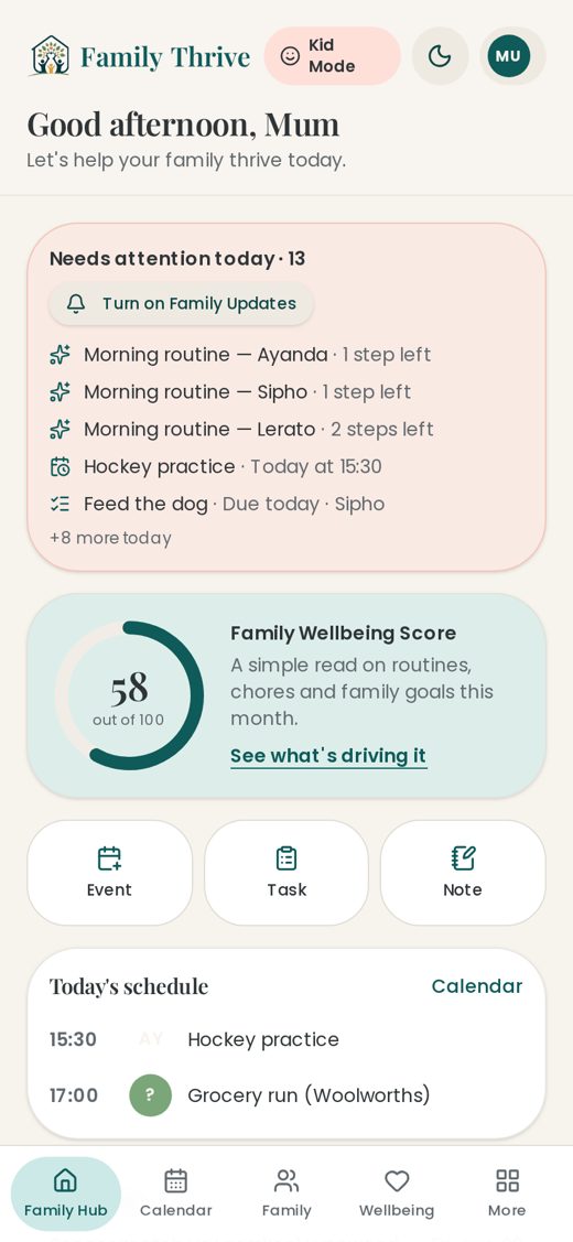 1. Start with the Family Hub — The Family Hub — your daily overview.