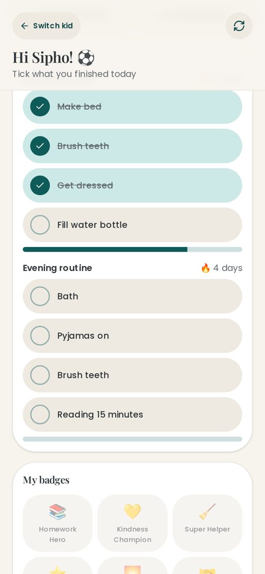 19. Ticking things off — Routine steps in Kid Mode.