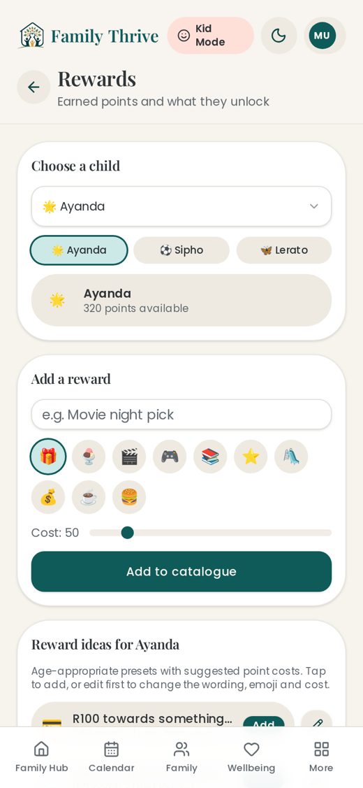 9. Rewards they save for — Each child has their own reward list.