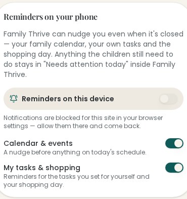 27. Phone reminders — Settings — switch on reminders and pick what you want.