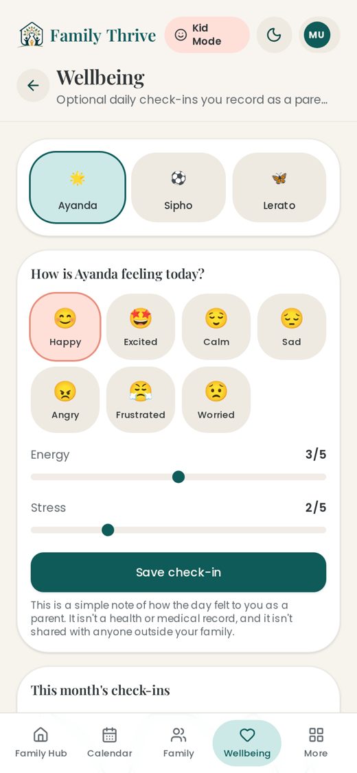 21. Wellbeing check-ins — Mood check-in with energy and stress.